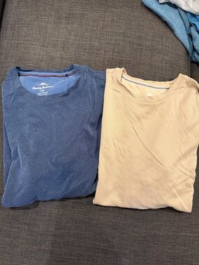 Tommy Bahama Blue and Beige Crewneck Tees - Pair